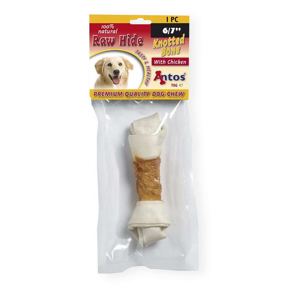 Raw Hide White + Chicken Knotted Bone 6/7" 1 stuk