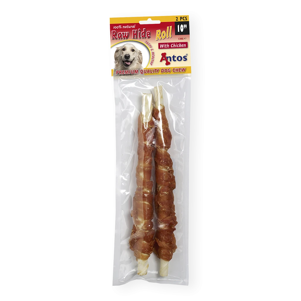 Raw Hide White + Chicken Roll 10" 2 stuks