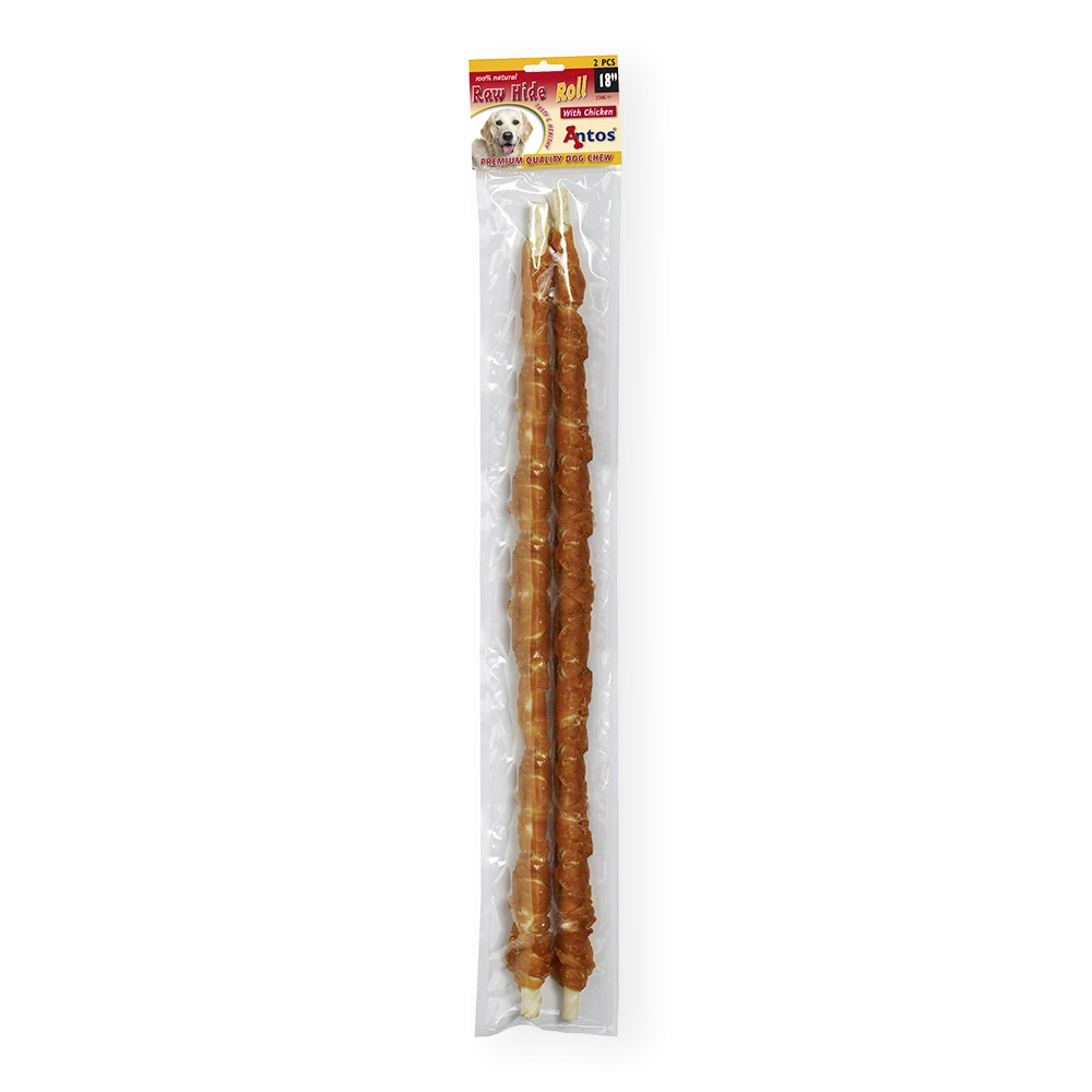 Raw Hide White + Chicken Roll 18" 2 stuks