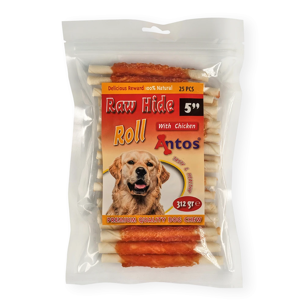 Raw Hide White + Chicken Roll 5" 25 stuks