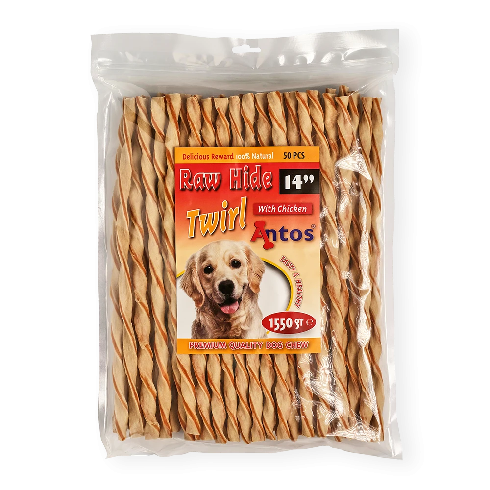 Raw Hide White + Chicken Twirl 14" 50 stuks