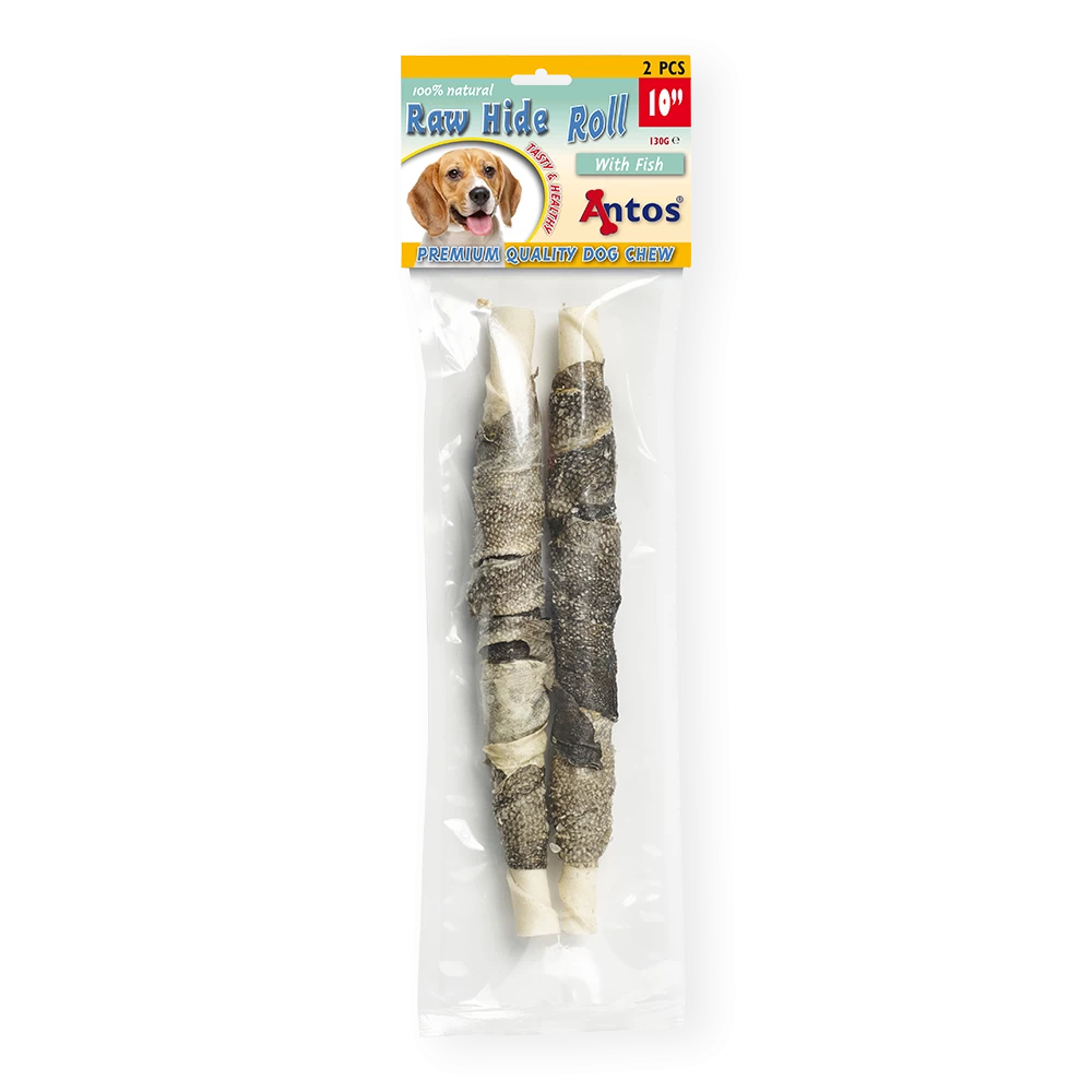 Raw Hide White + Fish Roll 10" 2 stuks