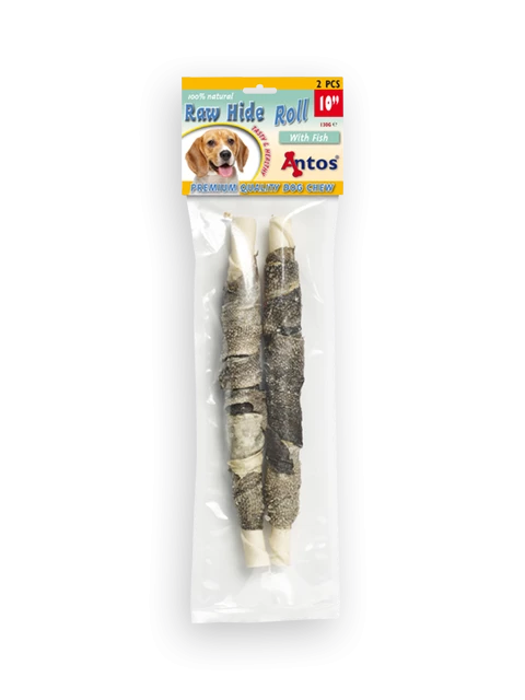 Raw Hide White + Fish Roll 10" 2 stuks