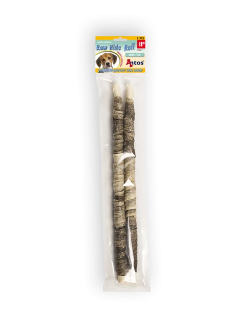 Raw Hide White + Fish Roll 18" 2 stuks