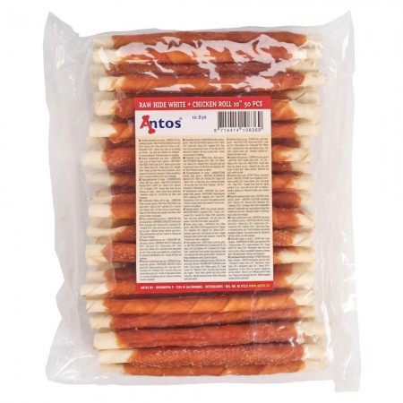 Raw Hide White + Chicken Roll 10" 50 stuks