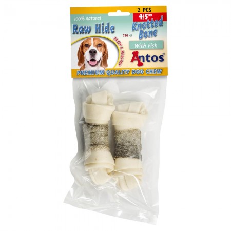 Raw Hide White + Fish Knotted Bone 4/5" 2 stuks
