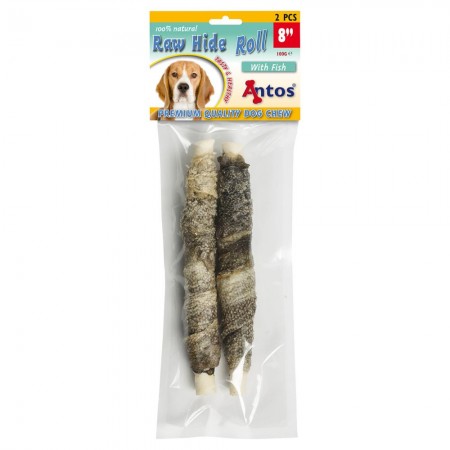 Raw Hide White + Fish Roll 8" 2 stuks